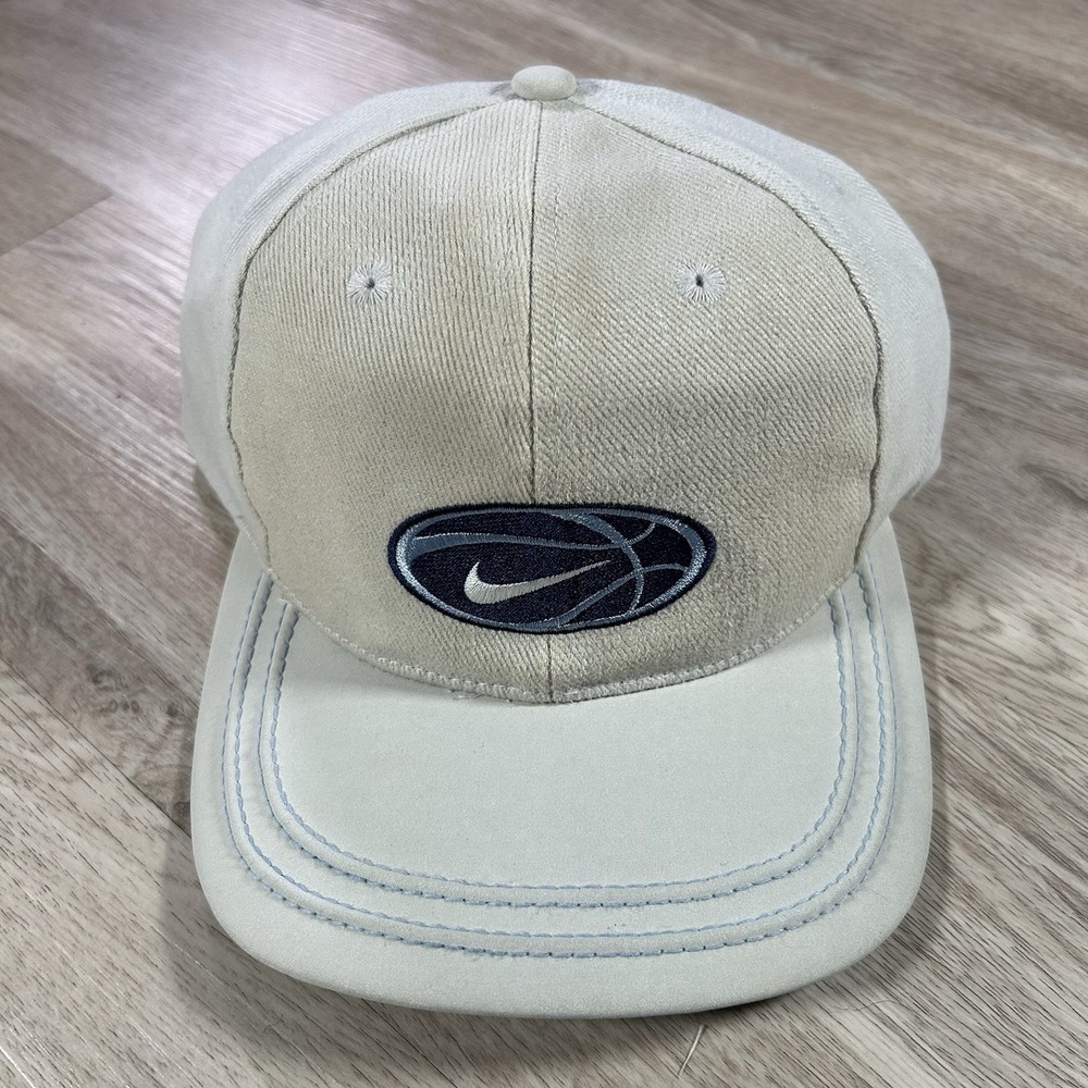 VTG Nike Basketball Strapback Hat‎ Swoosh Beige Gray Cap